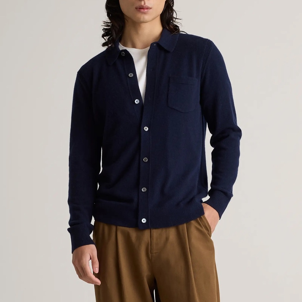 Quince Mongolian Cashmere Button Down Sweater, Navy, sz small